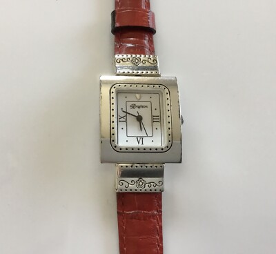 Brighton Cross Haven Watch Reversible Black Red Leather Silver With New Battery Brighton Cross Haven Watch Reversible Black Red Leather  main image 4