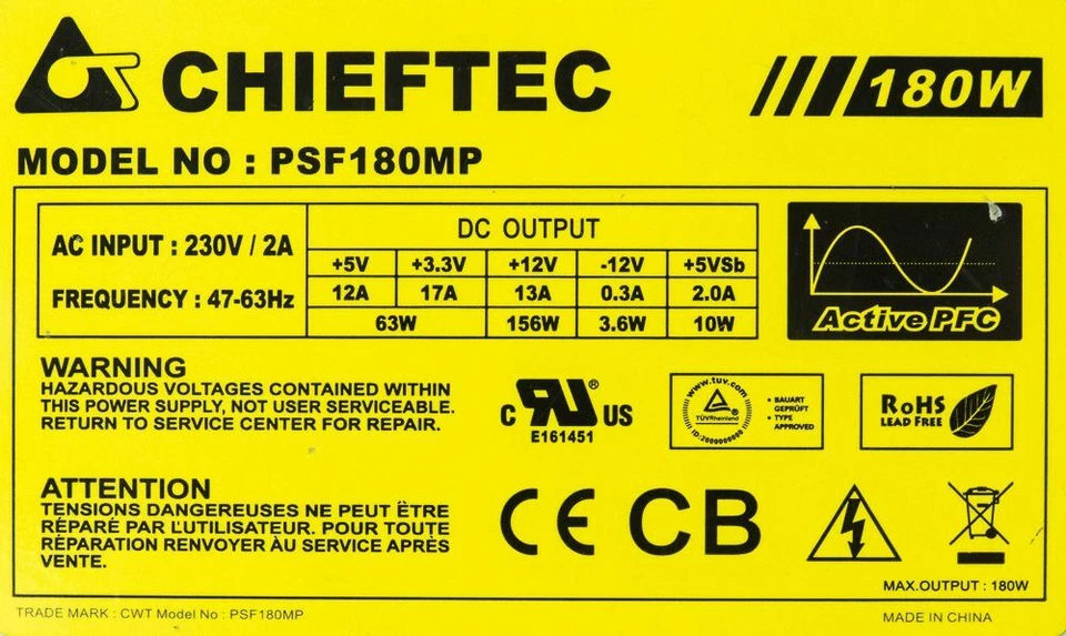 Adaptador de Red Chieftec PSF180MP 180WATT 24-PIN Mini-Itx Activo Pfc Rosh - Sg - Imagen 3 de 4