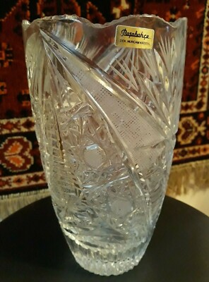 Vintage Pasabahce Etched Crystal Vase Cut to Clear Made in Turkey