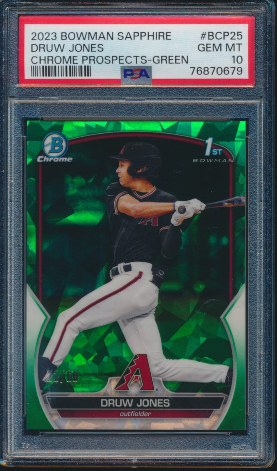 PSA 10 DRUW JONES 1st 2023 Bowman Chrome SAPPHIRE GREEN REFRACTOR/60 RC GEM MINT