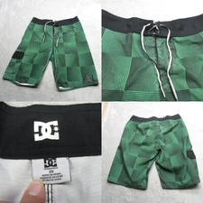DC Swim Shorts Mens 30 Green Check Cargo Pocket Lace Up Trunks Surf Board Beach