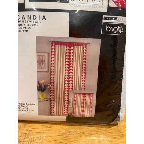 Designables Scandia Red Retro 80s Triangle Curtain Panels Pair 94x63 Tab Top - Picture 2 of 5