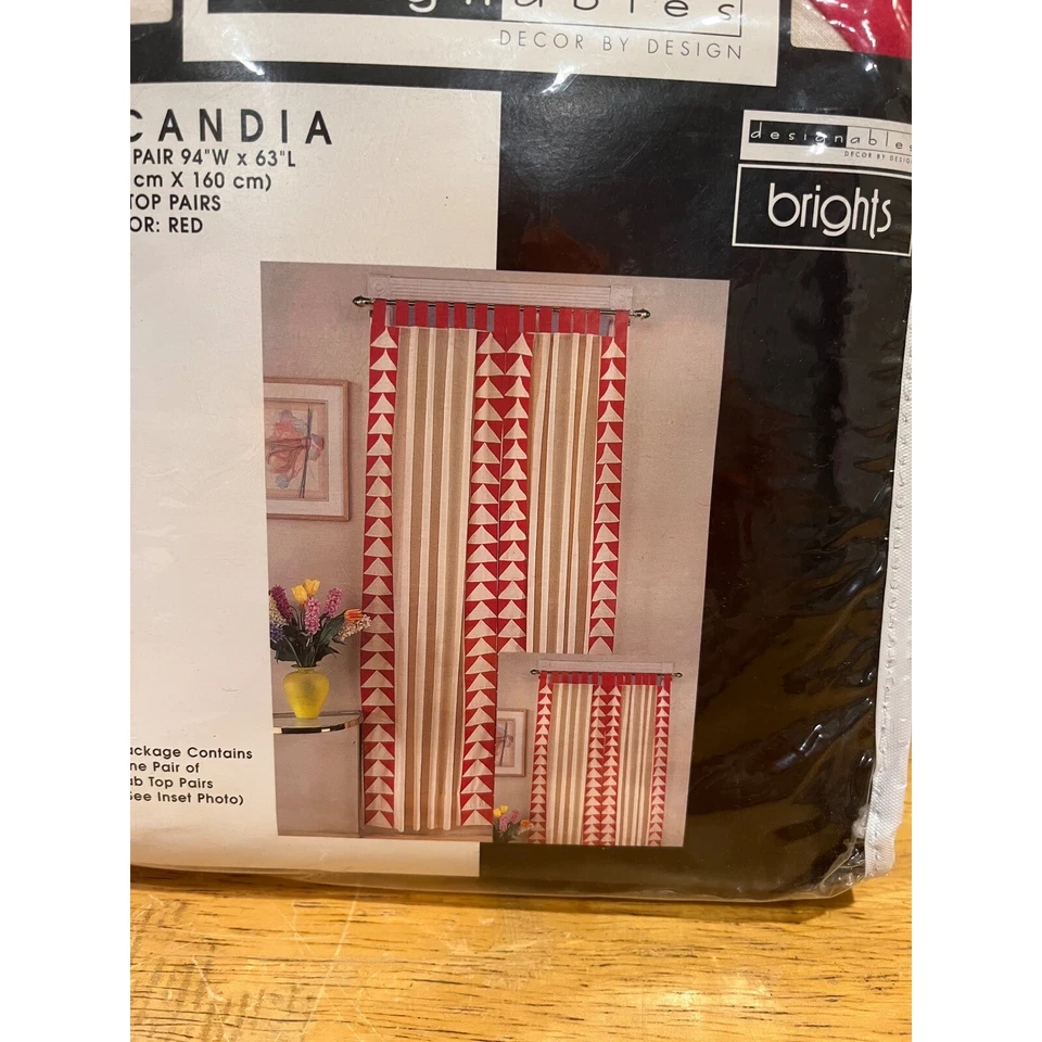 Designables Scandia Red Retro 80s Triangle  Curtain Panels Pair 94x63 Tab Top - Image 2 of 4