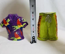 Tropicool Salt and Pepper Shakes By Clay Art Parrot Shirt and Swim Trunks
