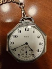 Vintage Elgin Pocket Watch w/30" Sterling Silver Chain