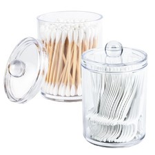 Clear Bathroom Organizer with Lid - 2-Pack Cotton and Cotton Swab Storage Tin...
