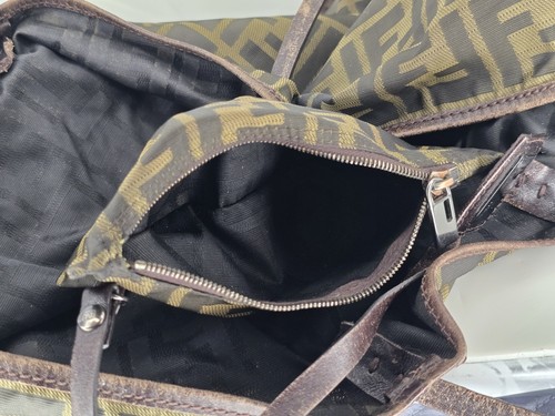 FENDI Zucca Brown Fabric Tote w/Pouch Lightweight Travel Bag Auth Made in Italy - Picture 17 of 17