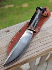 Vtg Marbles Gladstone Mich USA Woodcraft Fixed Blade Knife Leather Stack Bakelit