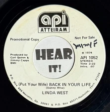 Rare Girl Country Honky Tonk 45 LINDA WEST Put Your Wife /Hear API ATTEIRAM hear