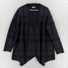 Eileen Fisher Cardigan Sweater Womens 1X Gray Check Merino Wool Open Front