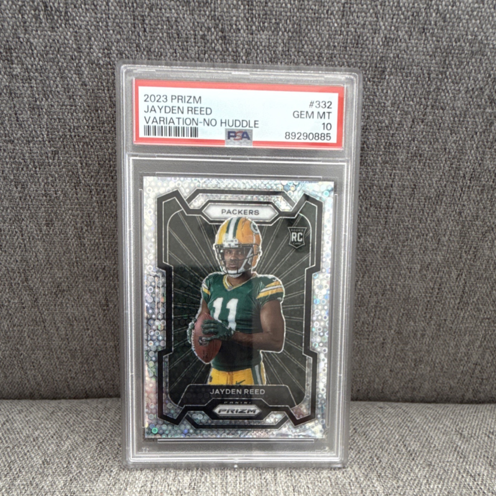Jayden Reed 2023 Panini Prizm Rookie No Huddle #332 PSA 10 Packers