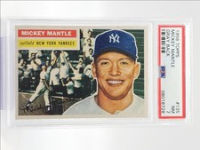 MICKEY MANTLE 1956 TOPPS BASEBALL GRAY BACK YANKEES #135 PSA 7 Q5600