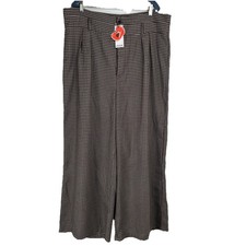 Cider Women's Wide Leg Pants Plaid Plus Size 2XL Brown Pleated Academia Office