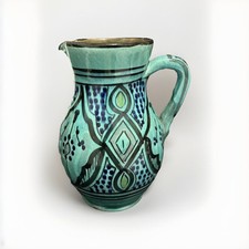 Vintage Le Souk Tunisian Pottery Sabrine Aqua Large Jug Pitcher