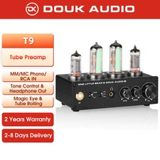 Douk Audio T9 Tube Phono Stage Preamp MM/MC 6E2 Level Meter Stereo Preamplifier