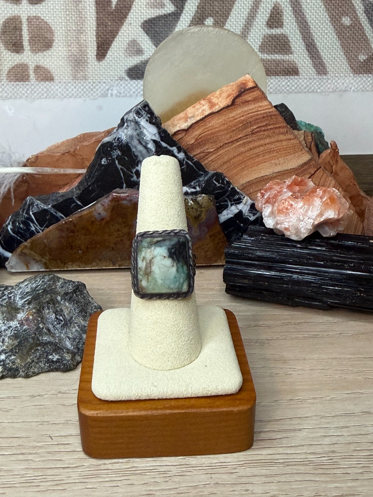 Vintage Rectangular Moss Agate Cabochon Sterling … - image 1