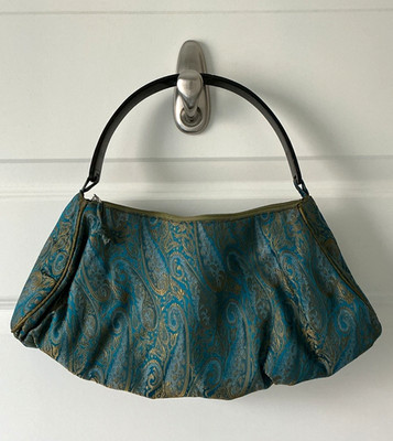 Vintage Old Shanghai San Francisco Blue Gold Brocade Paisley Handbag Purse