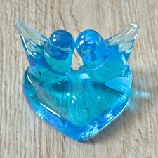 Vintage Blue Birds Of Happiness Kissing Heart Glass Figurine Ron Ray 1997 Signed