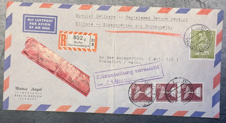 Berlin 153 und 147 (3x) MiF R-Brief, Luftpost, Eilzustellung, Rückschein 1960 - Bild 1 von 4