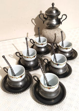 service à café ancien en étain 95% porcelaine vintage
