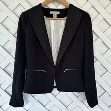 H M Black Blazer Jacket Zipper Pockets Business Dressy sz 8