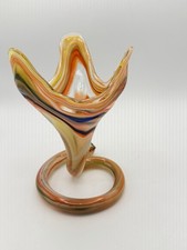 Hand Blown Art Glass Vase Multicolor Swirl Spiral Base Murano Style
