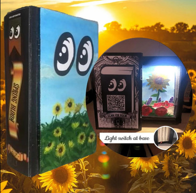 Süße Frühling Sonnenblume Booknook/Diorama, handgefertigte Regaldekoration.