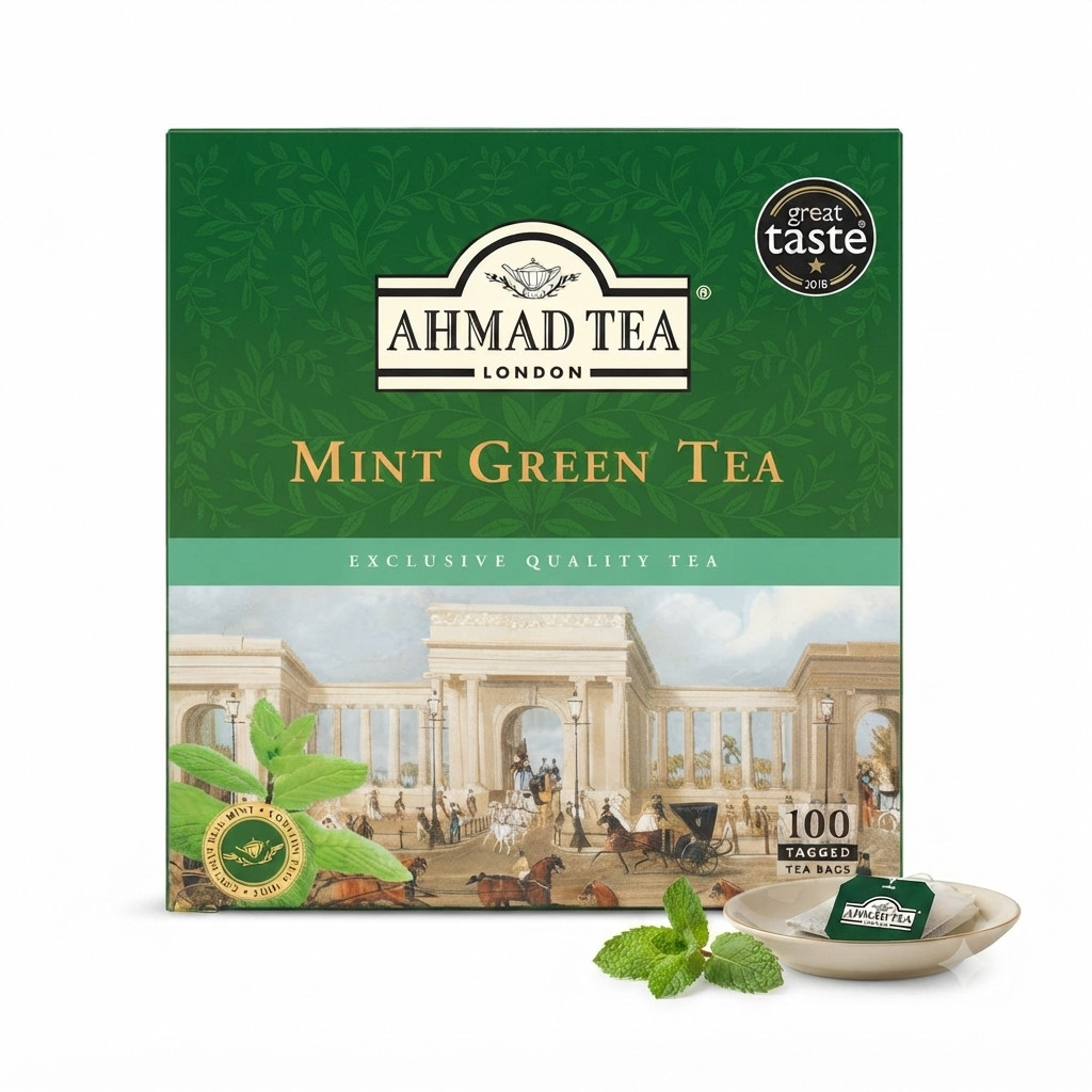 Ahmad Tea - Mint Green Tea - 100 Teebeutel à 2g mit Minze Doppelkammer Aroma