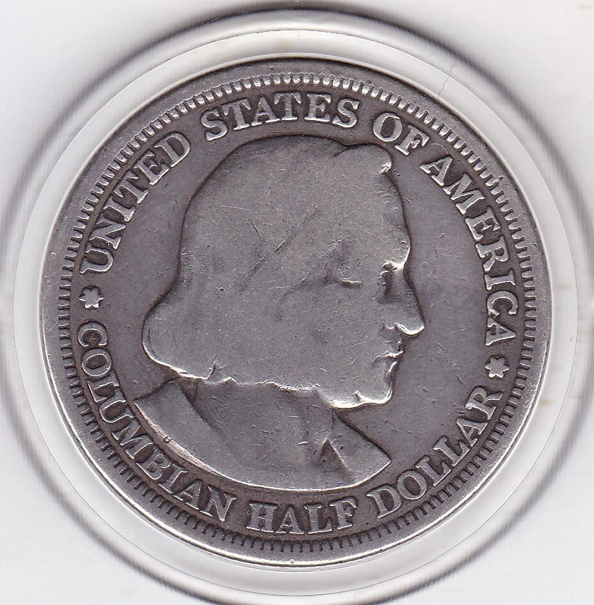 1892  Columbus  Half  Dollar   (90% Silver)  Coin,  50  Cents. - Image 2 of 2