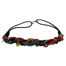 Vintage 80s Colorful Wooden Cord Beaded Braided Stretch Belt Boho 30 " Medium
