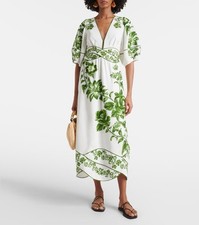 FARM RIO Blue Yard linen-blend midi dress Siz...