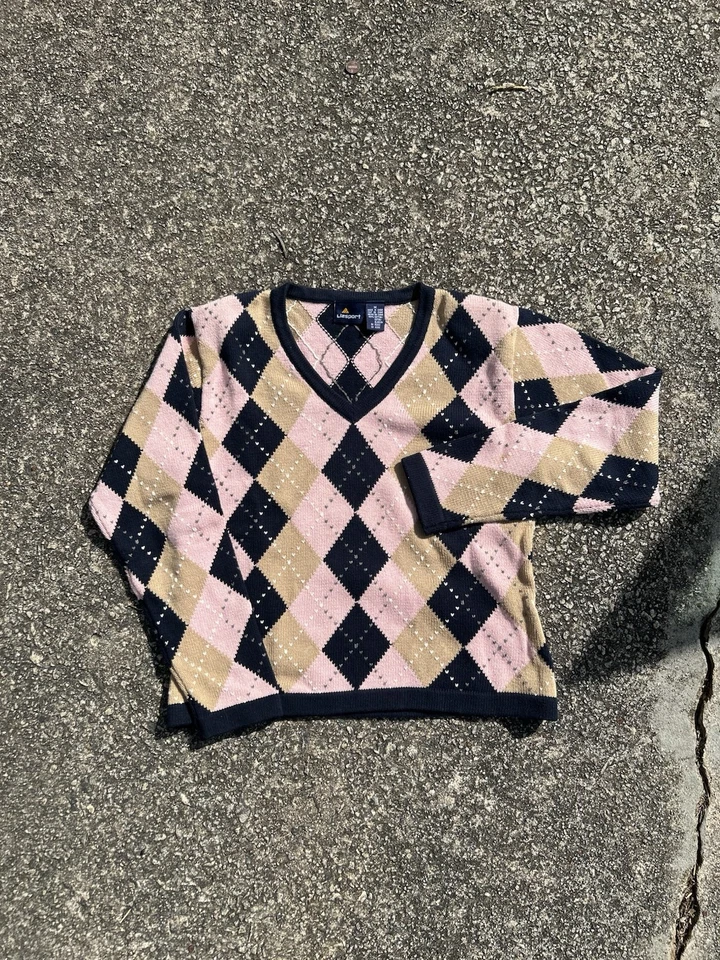 Suéter Vintage Liz & Co Mujer’s Mediano Diamante Años 90 Retro Argyle Multicolor Foto 2 de 4