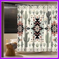 Western Aztec Cactus Shower Curtain, Southwestern Boho Desert,70W x 70L