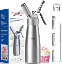 Professional Aluminum Whipped Cream Dispenser, 500ml/1 Pint Leak-Proof Whip C...