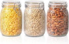 Airtight Glass Jar with Lid 34Oz Set of 3, Glass Storage Containers with Lids, G