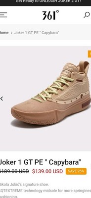 Men's 9.5 W 11 EUR 43 Nikola joker 1 GT PE capybara basketball sneakers tan/grn