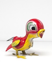 Vintage MIKUNI Windup Tin Litho Hopping Red Bird Toy From Japan