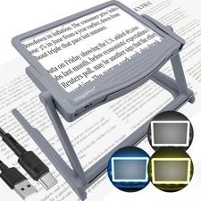 MAGNIPROS Patented 5X Rechargeable LED Page Magnifier with Foldable Stand 