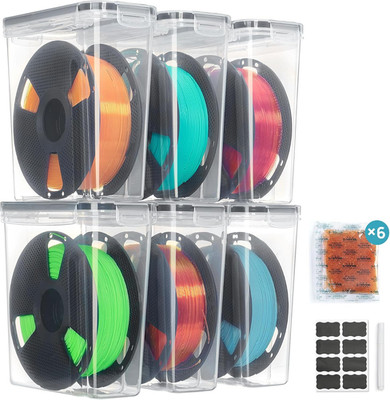 6 Pack Filament Storage Box - Filament Storage with Desiccant, Labels & Marker,