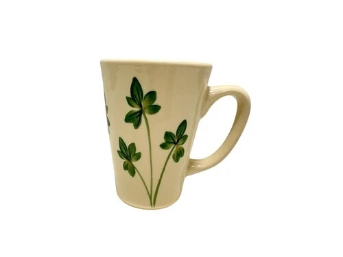 2012 Emerson Creek Pottery Hand Painted Green Leaves Mug Stoneware Thick Heavy