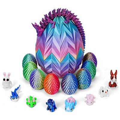 18Pcs 3D Printed Dragon with Egg, Mini 3D Printed Animals, 3D Dragon Eggs