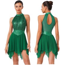 Womens Dancewear Gymnastics Dress Irregular Dresses Figure Skating Costume Hem