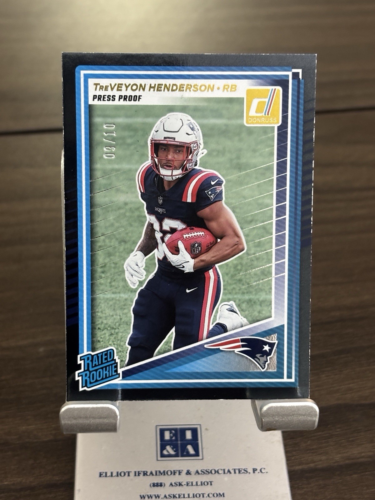 TreVeyon Henderson 2025 Donruss Football Press Proof Black Rated Rookie RC /10