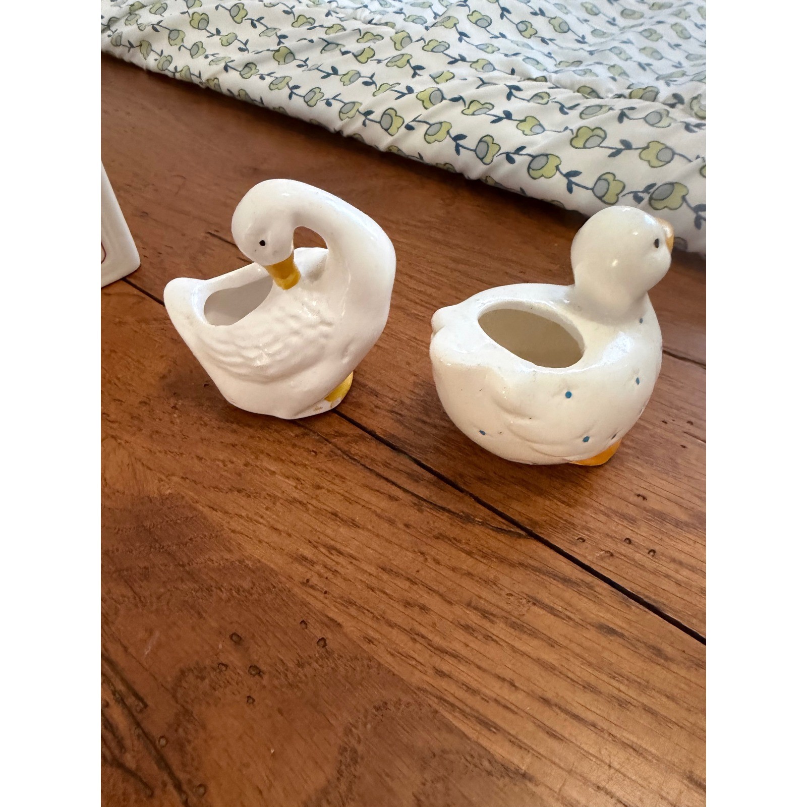 Vintage Ceramic Goose and Duck Toothpick Holder Set Farmhouse Kitchen Decor
