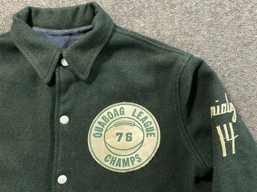 Vintage 70s Varsity Jacket Mens Small Green Wool Preppy Quaboag League Champs image 5