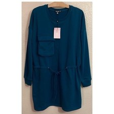 Image of Missguided Teal Utility Pocket Sweater Dress Drawstring Waist US Plus Size 2 NWT