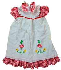VINTAGE 1970s Red  White Gingham w/Chicks Toddler Girl's Dress Size 9-12 months