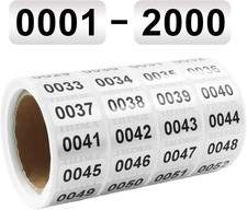 001-2000 Pieces Inventory Number Sticker Labels, Self Adhesive Waterproof Vinyl