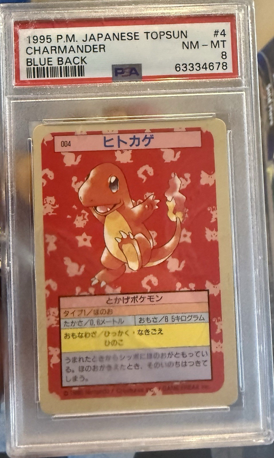 1995 Topsun Blue Back Charmander Pokemon Japanese, PSA 8
