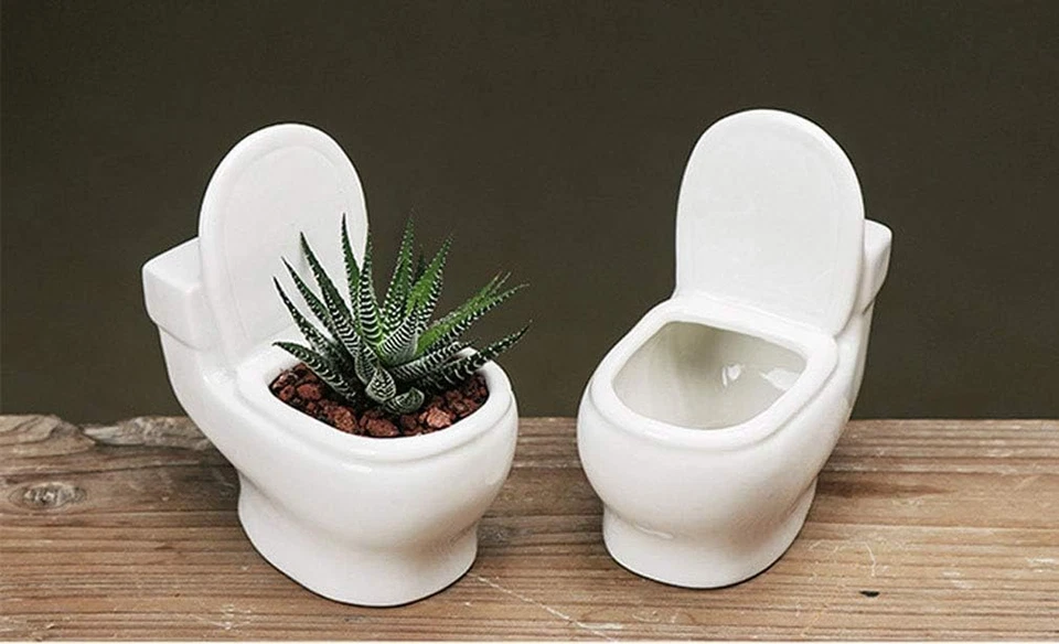 Ceramic White Toilet Plant Pot/Bonsai Pot/Flower Pot/Succulent Planter 4.6" Idea - Image 4 of 4
